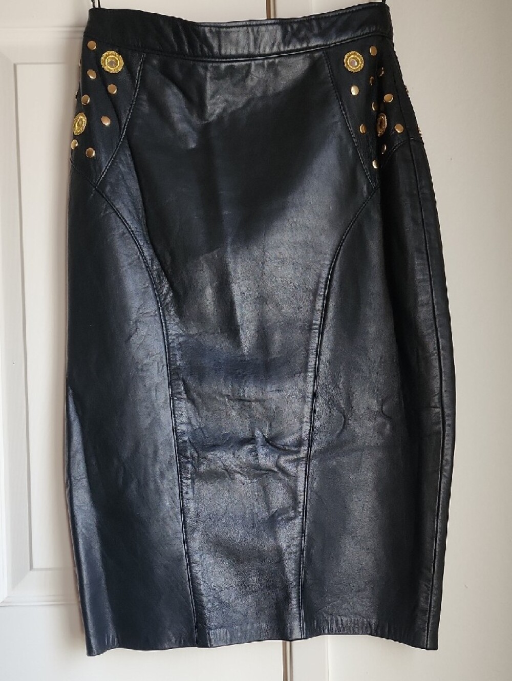 Dali Melamé Paris Vintage Genuine Leather Studded Pencil Skirt - Picture 6 of 6